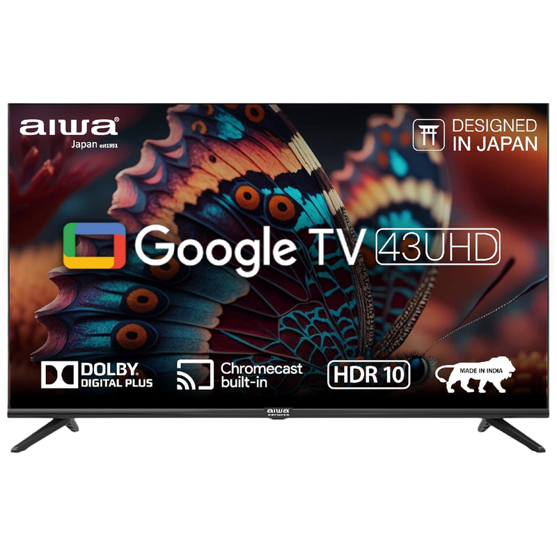 Aiwa 108 cm (43 inches) 4K Ultra HD | Google TV | Smart TV | Built-in Apps | Magnifiq Series Bezel-Less | 60 Hz | 2 GB RAM | 16 GB Storage | Dolby Digital+ | Signature Sound | AS43UHDX1 GTV