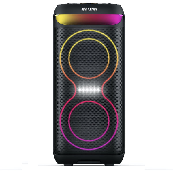 AIWA AW-PS702 Wireless Bluetooth Party Speaker | 200W Monstrous Pro Sound | 2x6.5" Subwoofer with 2 Wireless MIC | RGB Dynamic LED Lights | Up to 6 Hrs Playtime | Mic Input | Black| TWS Dual-Link Technology