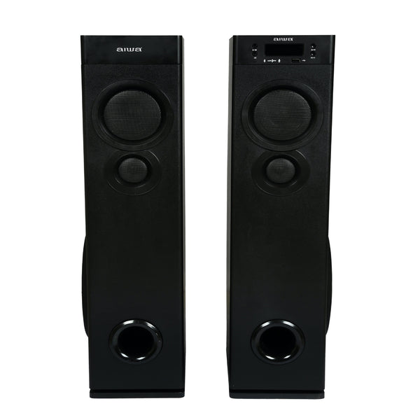 AIWA AW-TW901 120W Multimedia Tower Speakers with 2 Wireless Mic, 8"x2 Sub Woofers, 4"x2 Speakers, 2.25"x2 Tweeters, 5 Preset Equalizers, Remote Control, Multi-Connectivity (USB/AUX/FM/Mic/TWS), Black