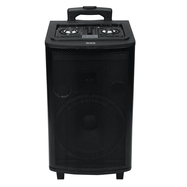 AIWA AW-TR101 Bluetooth Trolley Party Speaker | 100W Powerful Sound with 10” Subwoofer, Dynamic Bass Boost, 2 Wireless Mics, Karaoke Function, 6H Backup, 7200mAh Battery, Party Lights, Recording Feature, Multi-Connectivity (USB/AUX/FM/Mic/TWS), Black