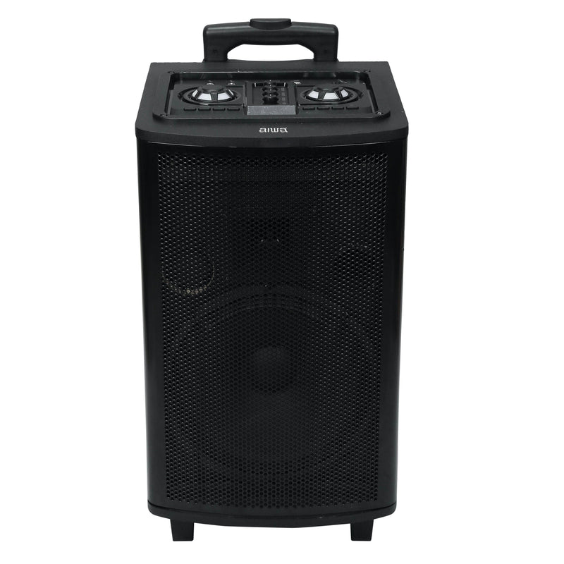 AIWA AW-TR101 Bluetooth Trolley Party Speaker | 100W Powerful Sound with 10” Subwoofer, Dynamic Bass Boost, 2 Wireless Mics, Karaoke Function, 6H Backup, 7200mAh Battery, Party Lights, Recording Feature, Multi-Connectivity (USB/AUX/FM/Mic/TWS), Black